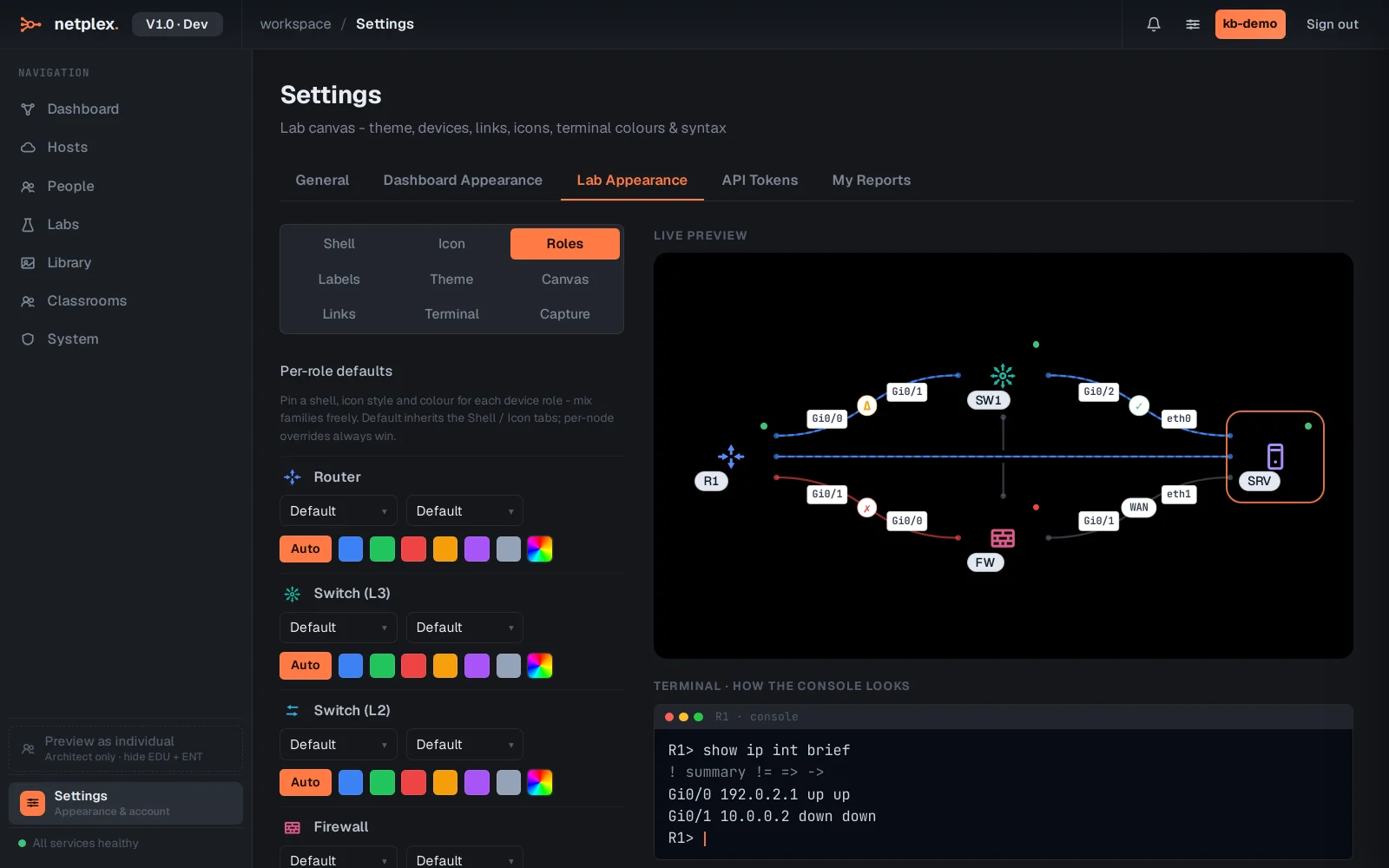 Step 1: Per-role styling, link looks, labels and capture defaults