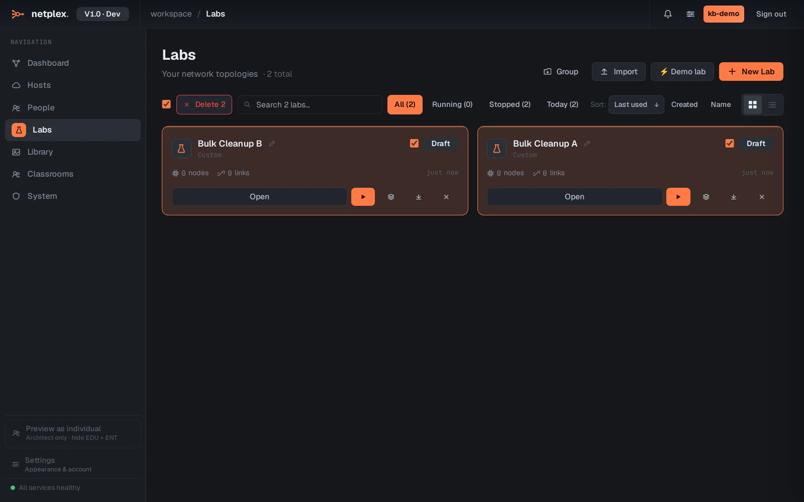 Step 1: Select and delete several labs at once