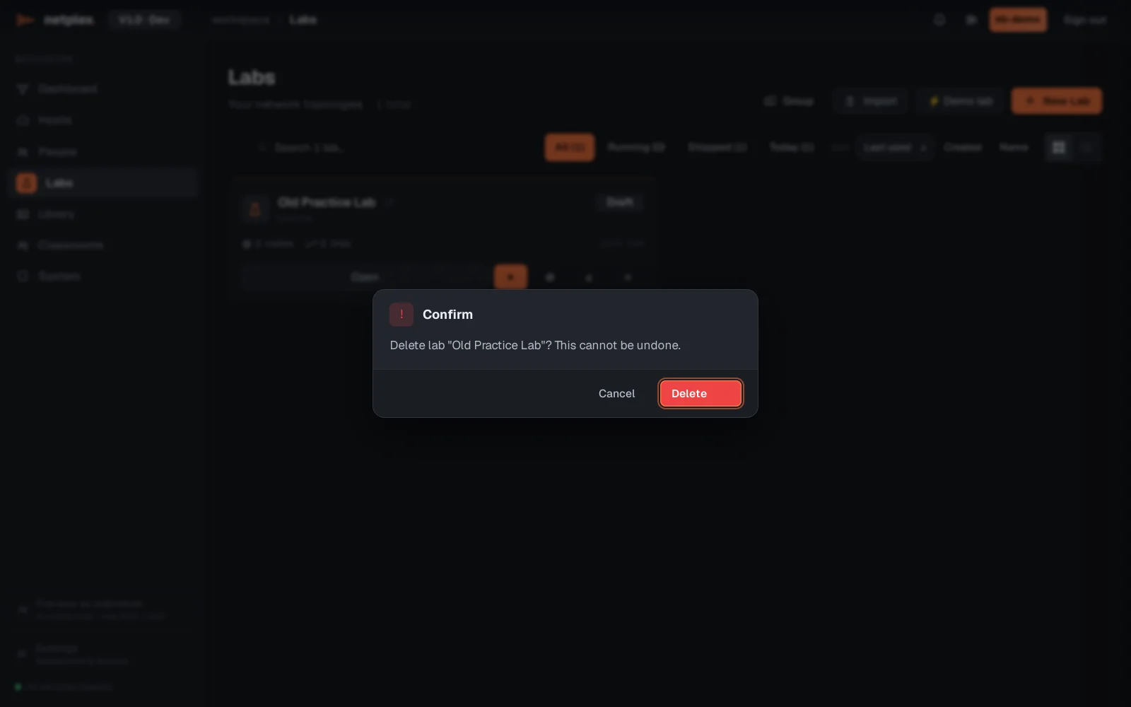 Step 2: Delete a lab