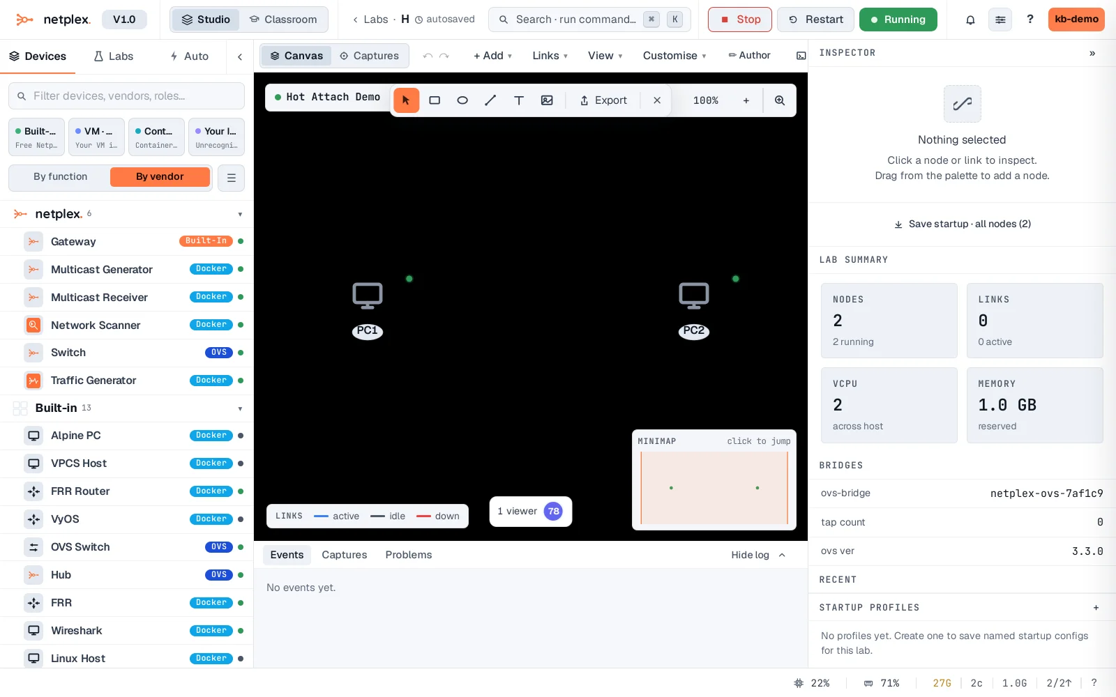 Step 1: Add a link while the lab is running (hot-attach)