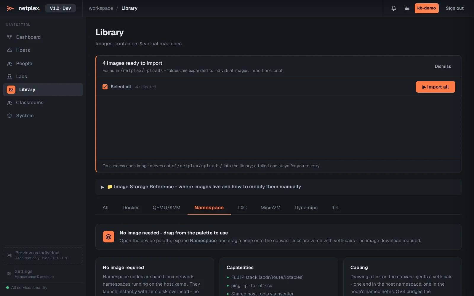 Step 1: Namespace nodes: instant, image-free network endpoints